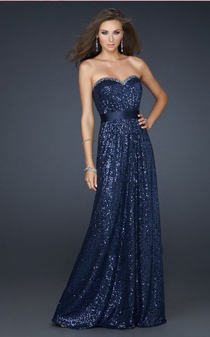 Femme Makeup on La Femme Dress 17059 Blue With Sequin